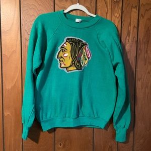 Vintage Pony sweatshirt with Chicago Blackhawks logo hand stitched on the front